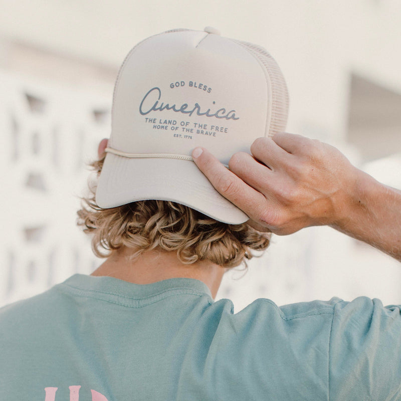 'God Bless' Trucker Hat- Khaki