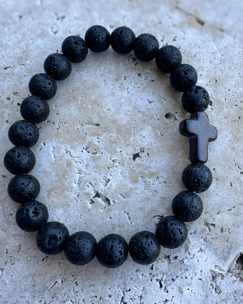 Lava Stone Cross Bracelet