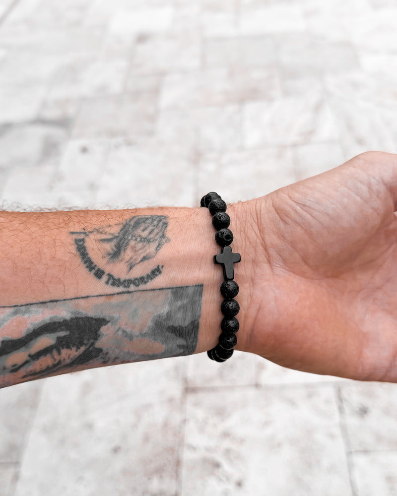 Lava Stone Cross Bracelet