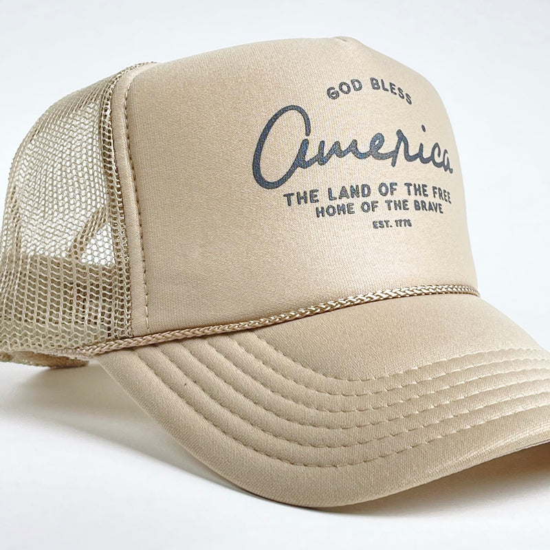 'God Bless' Trucker Hat- Khaki