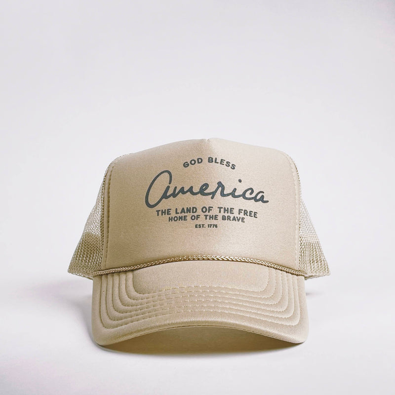 'God Bless' Trucker Hat- Khaki