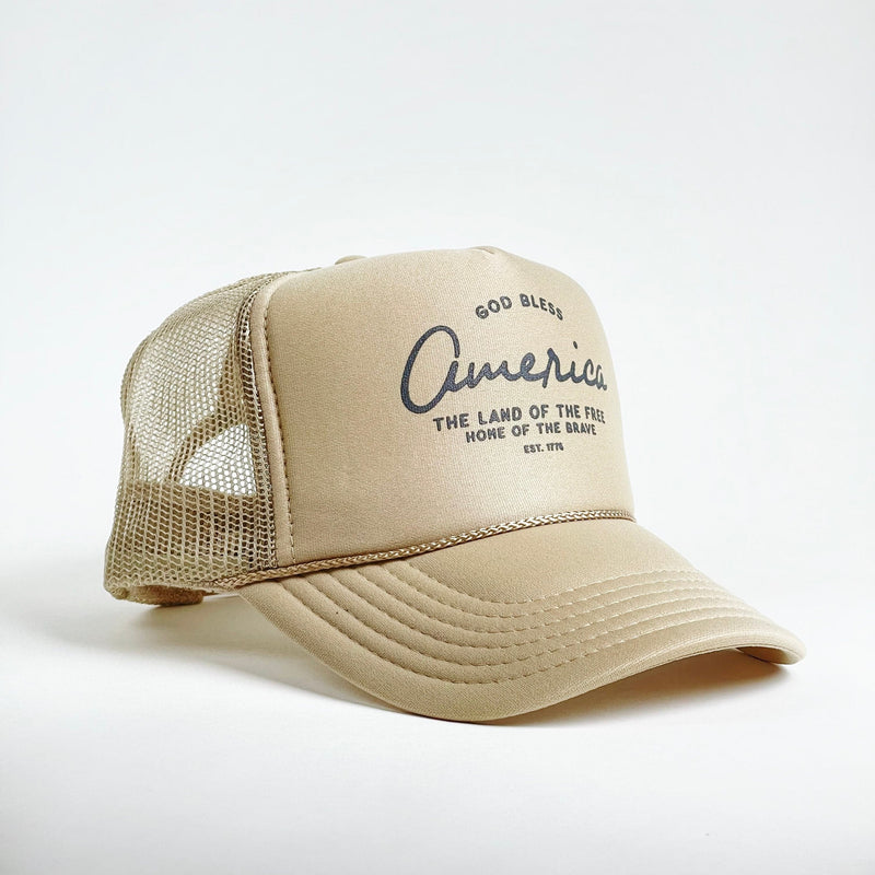 'God Bless' Trucker Hat- Khaki